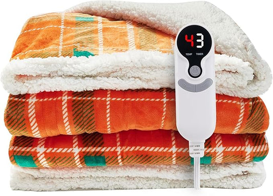 LUXIAN Electric Heated Blanket Full Size 72"x84" - Microplush & Sherpa Fabric Dual-Sided, 9 Heat Settings & 1-10 Hours Auto Off, Cozy Warming Throw for Home, Office, or Bed, Machine Washable, Orange