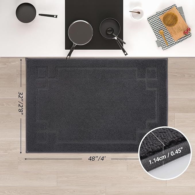 BEQHAUSE Kitchen Rugs Non-Slip Washable, Machine Washable Kitchen Mats Absorbent Soft Kitchen Runner Rugs for Floor,Sink,Hallway,Laundry,32"x48", Dark Grey