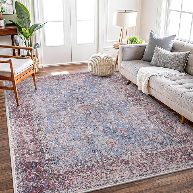 Vanmoos 3x5 Area Rugs for Living Room - Washable, Non-Slip Medium Accent Rug for Bedroom, Kitchen, Entryway - Durable Carpet for High-Traffic Areas & Home Decor, Rustic Vibes/Rust