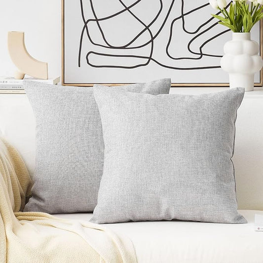 Home Brilliant Linen Pillow Covers 18x18 Decorative Throw Pillow Cover Burlap Lined for Couch Bench Patio Sofa, 2 Pack, 18x18 inch(45x45cm), Light Grey