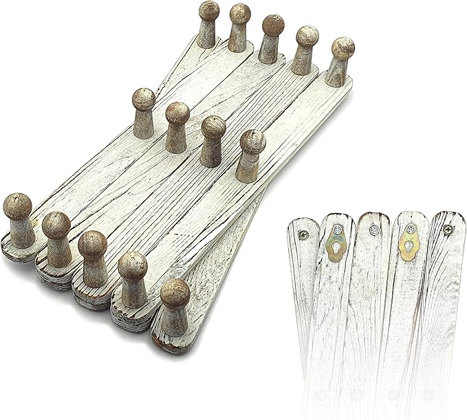 Expandable Wooden Coat Rack Hanger – Accordion Wall Mounted Pine Wood Hooks – Hand Made Vintage Expending Pegs – Hang Coat, Jacket, Hat, Leash, Towel, Mug, Bag – Distressed White