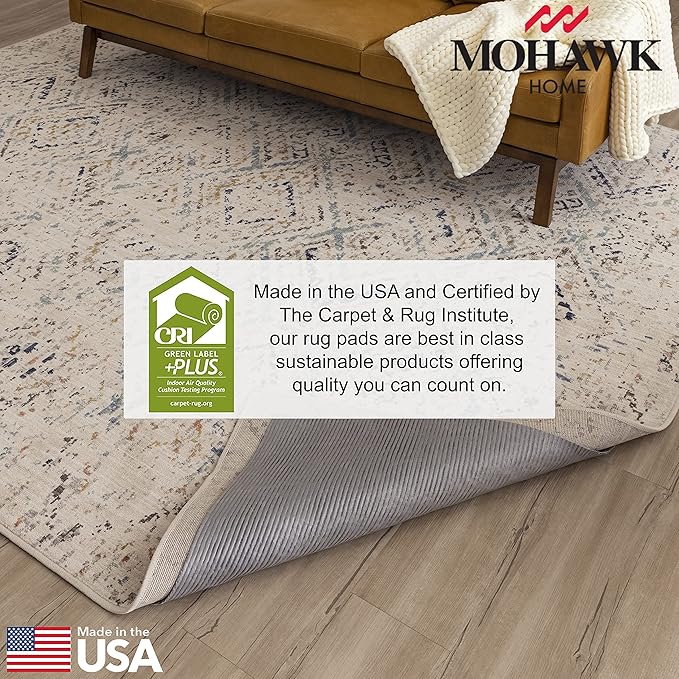 Mohawk Home Waterproof 8' Round Pet Friendly Non Slip Grip Rug Pad Spill Proof Reversible Felt Cushion + Rubber Gripper – Safe for All Floors