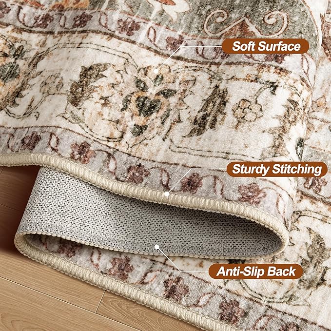 Tangsoo Oriental Hallway Runner Rugs 2.6x12 Washable Runner Rug for Hallways, Non Slip Vintage Soft Low Pile 12ft Long Rug Runner, Indoor Carpet Runners for Living Room Kitchen Bedroom Entryway