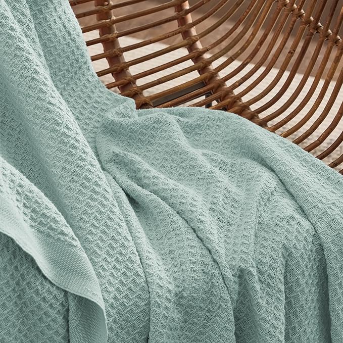 Bedsure Gentlesoft 100% Cotton Blanket Twin XL Size for College Dorm - Breathable and Soft for Spring Summer, Waffle Weave Twin Blanket for Bed, Dorm Room Essentials, Mint, 66x90 inches