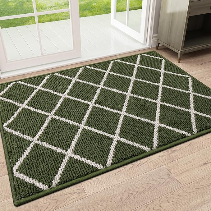 Finchitty Indoor Door Mat, Dirt Resistant and Absorbent, Low-Profile, Non-Slip, Washable Inside Floor Mats for Front Door, Back, and Entrance, 32" x 20", Green