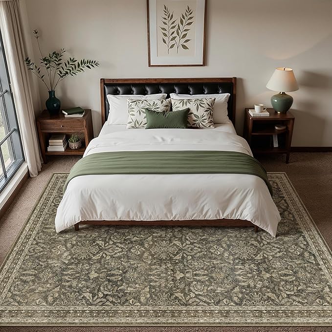 PureCozy Brown 6x9 Area Rug Washable Vintage Living Room Bedroom Carpet Indoor Large Non Slip Soft Low Pile Thin Rug Retro Accent Throw Office Dining Room