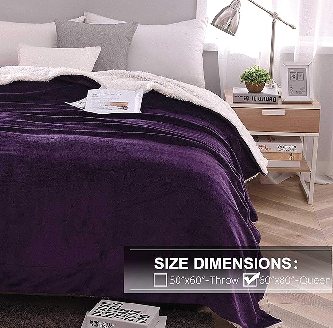 NANPiper Sherpa Blanket - Twin Size Thick Velvet Plush Reversible Bed Blanket for Winter - Purple (60"x80")