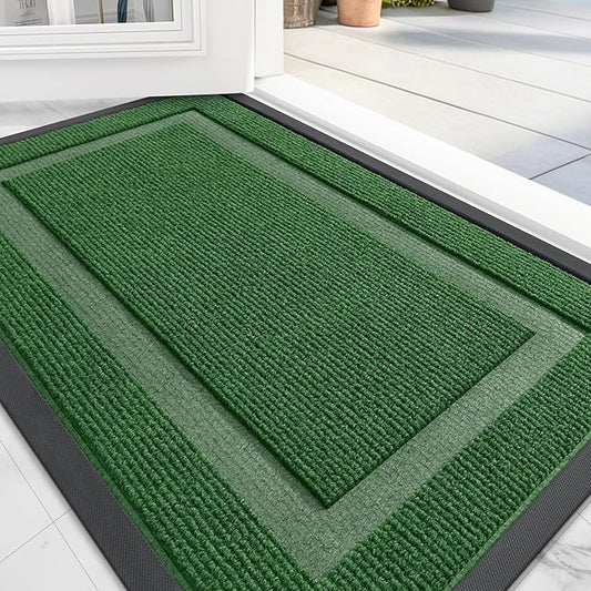 OLANLY Front Door Mat Indoor Outdoor Entrance, Waterproof All-Season, All-Weather Doormat, Sturdy Natural Rubber, Fade Resistant, Low Profile, Easy Clean Patio Porch Entryway Mat, 59x40, Green