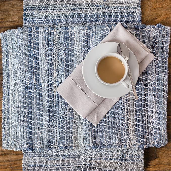 C&F Home Denim Rag 100% Cotton Vintage Boho Placemats 13" x 19" All Seasons Summer Farmhouse Country Beach Coastal Nautical Kitchen Dining Dinner Table Tabletop Table Mats Versatile Decor Decoration