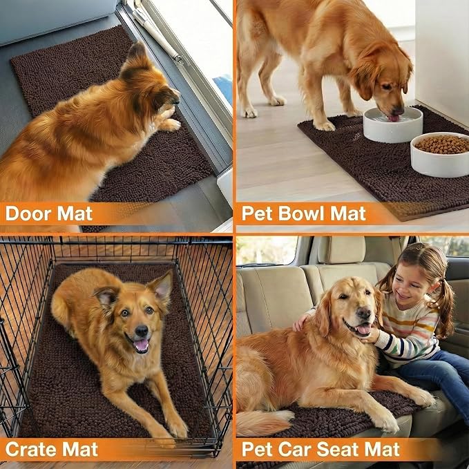 Neater Pets Chenille Dog Door Mat 36” x 24” – Super Absorbent & Quick-Dry Muddy Paws Doormat for Trapping Dirt, Water, Mud - Non-Slip & Machine Washable Pet Rugs for Entryway, Indoor Mud Mats, Brown