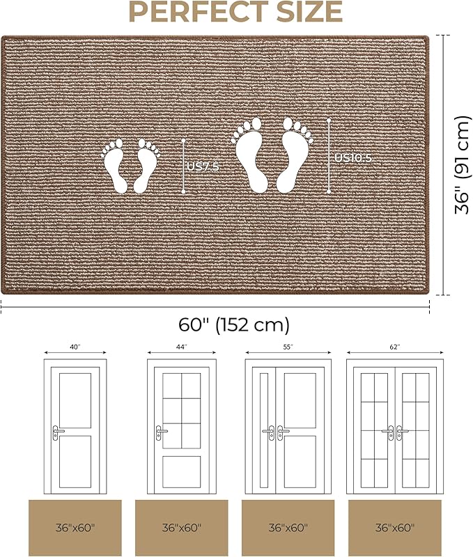GRANNY SAYS Front Door Mat Outside Entrance, Door Mats for Entryway, Welcome Matt Non-Slip, Large Front Porch Mat Low Profile Resist Dirt, 36" x 60", Brown Beige