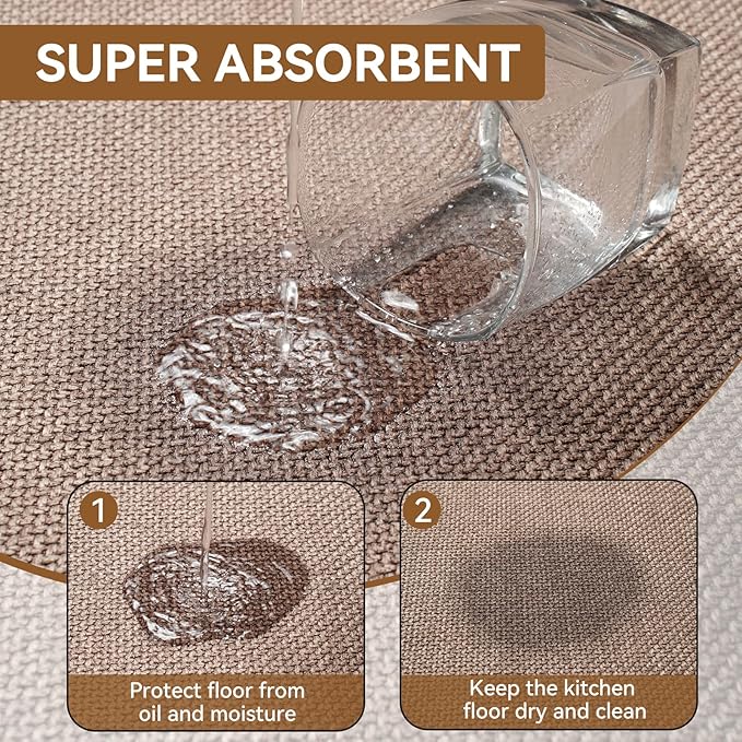 Long Kitchen Runner Rugs Sets of 2 PCS Non Slip Washable, Linen-Like 0.3" Thick Cushioned Absorbent Kitchen Mats for Floor, Mild Anti-Fatigue Sink Laundry Standing Mat, Brown 17"x30"+17"x71"