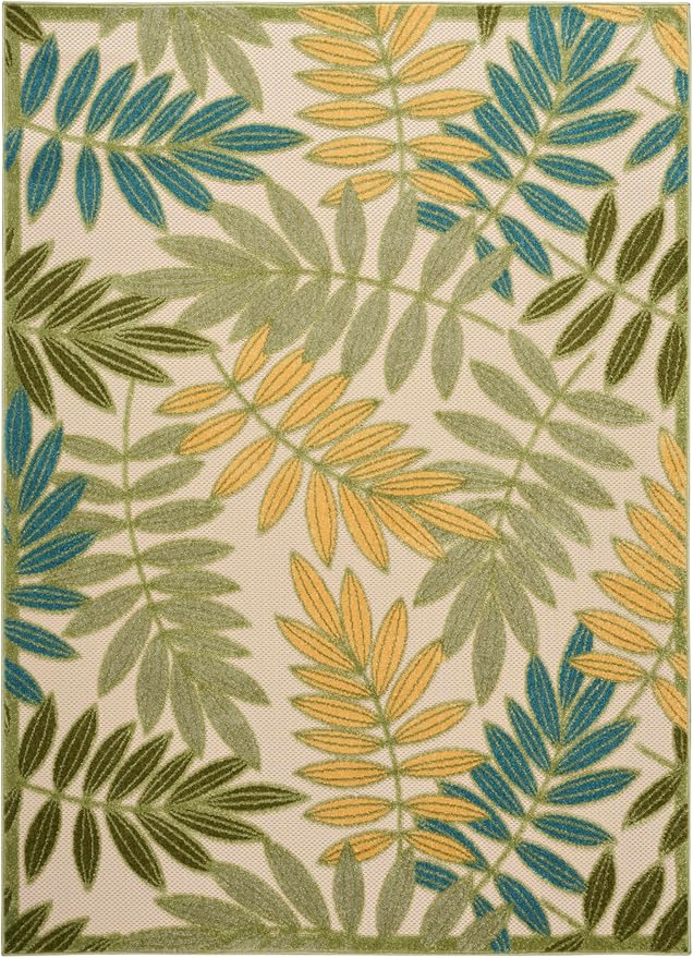Nourison Home Aloha Green Multicolor 5'3" x 7'5" Area Rug - Easy Clean, Non Shedding, Bed Room, Living Room, Dining Room, Kitchen (5' x 8')