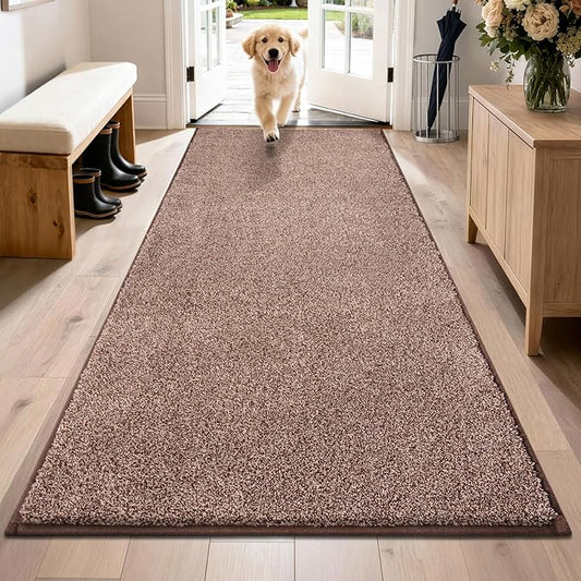 PURRUGS Dirt Trapping Door Mat 31.5" x 70", Non-Slip Machine Washable Entryway Rug, Dog Doormat, Indoor Front Door Mat, Super Absorbent Entry Rug for Muddy Shoes & Paws, Brown-Light Cream