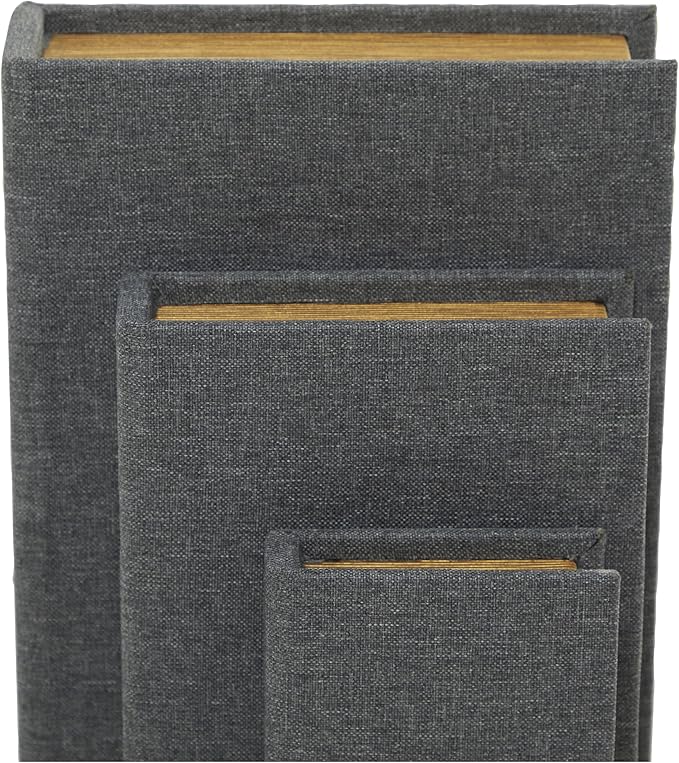 Deco 79 Linen Fabric Decorative Box Faux Storage Book Book Shaped Boxes, Set of 3 Decorative Keepsake Boxes 12", 9", 6"H, Light Gray