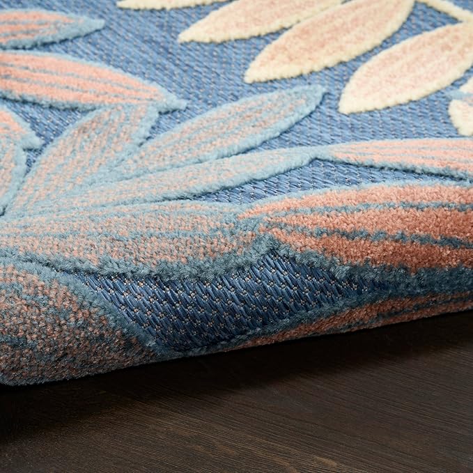 Nourison Home Aloha Blue Rose 5'3" x 7'5" Area Rug - Easy Clean, Non Shedding, Bed Room, Living Room, Dining Room, Kitchen (5' x 8')