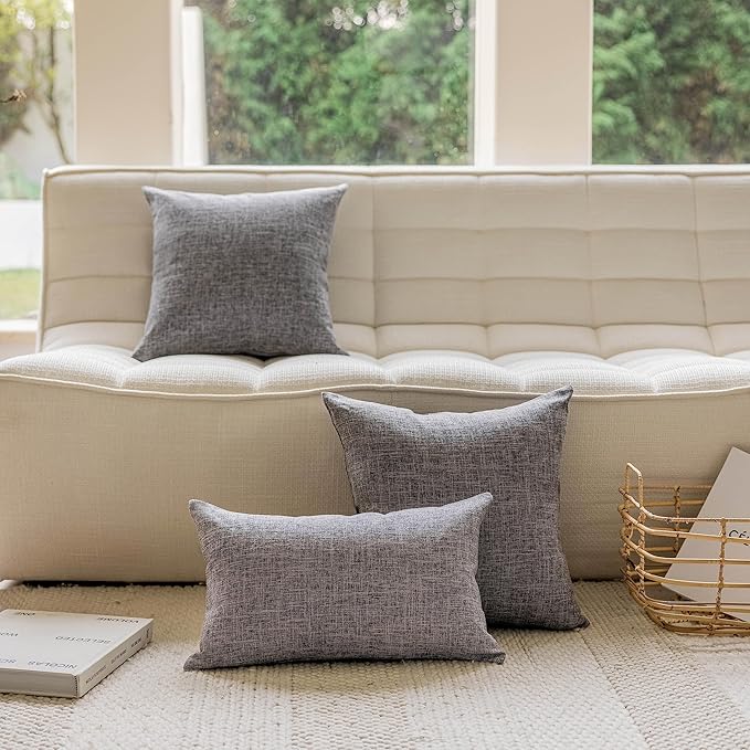 Home Brilliant 26x26 Euro Shams Set of 2 Soft and Washable Decorative Pillow Covers Farmhouse Lined Linen Grey Throw Pillow Cases for Couch Sofa and Couch, 26 x 26 Inch, Ash Grey
