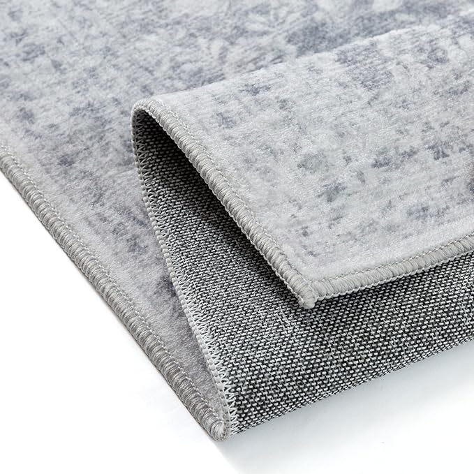 PureCozy Gray 5x7 Area Rug Washable Vintage Living Room Non Slip Carpet Low Plie Soft Indoor Bedroom Retro Grey Accent Throw Large Rug for Office Kitchen Dining Room