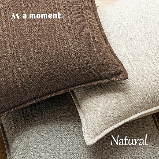 a moment Linen Pillow Covers Set of 2,Boho Farmhouse Throw Pillowcases Neutral Textured Decorative Covers for Couch Sofa,Soft Linen Blend Accent Case Cushion Living Room Home Decor 26"x26"Hazel
