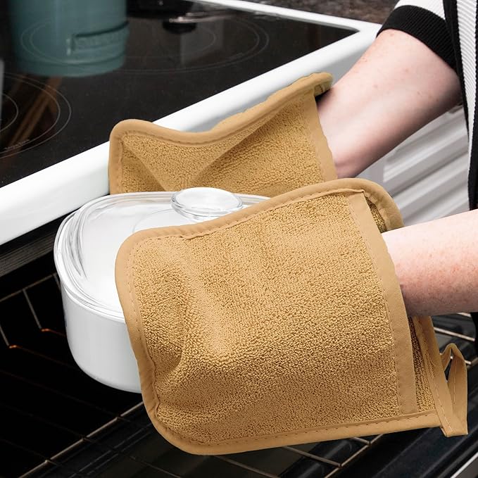 RITZ Terry Pocket Mitt & Hot Pad: Unparalleled Heat Resistant, Durable 100% Cotton – Ergonomically Designed for Optimal Grip – Easy-Care Machine Washable – 2-Pack, Straw