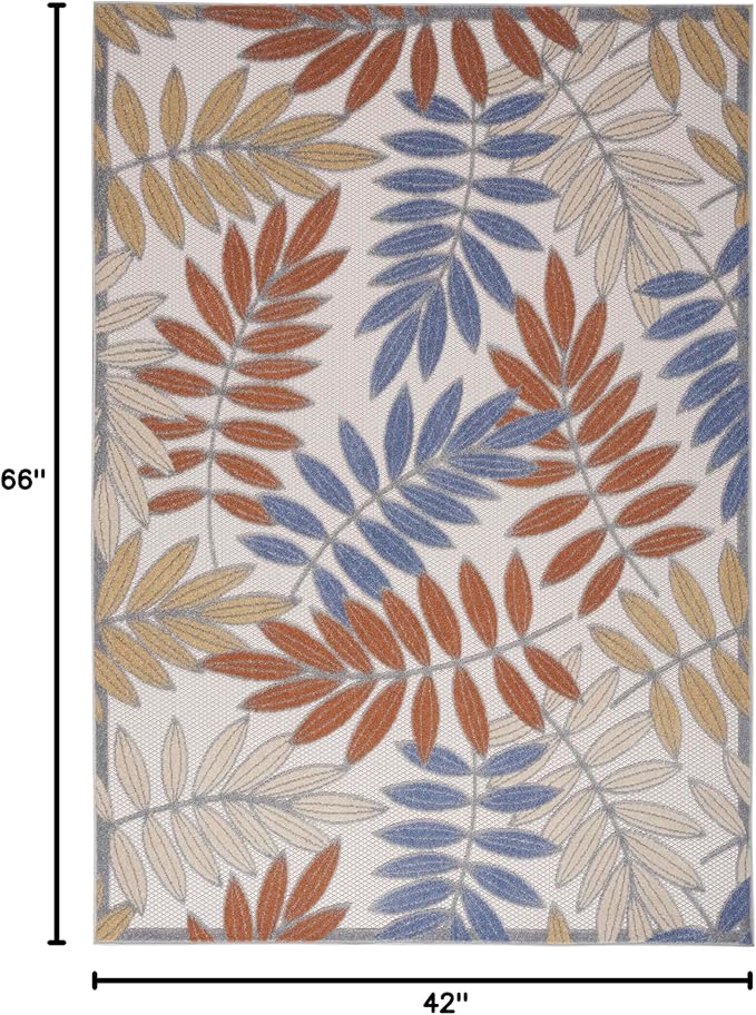 Nourison Home Aloha Blue Mocha 3'6" x 5'6" Area Rug - Easy Clean, Non Shedding, Bed Room, Living Room, Dining Room, Kitchen (4' x 6')