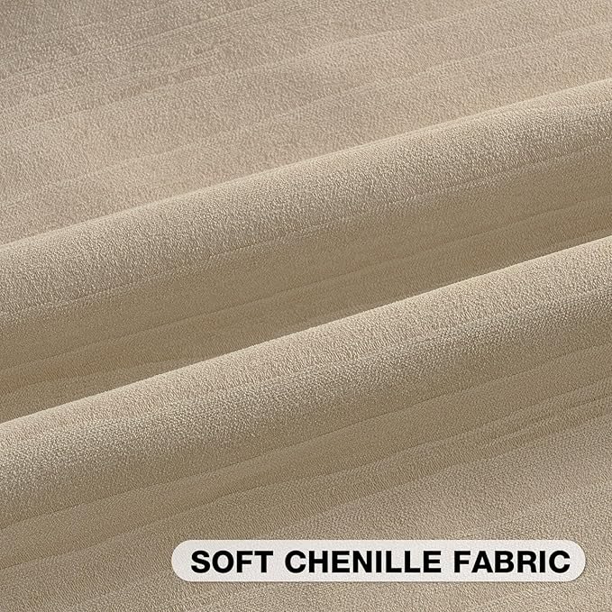 FUTEI Beige Chenille Decorative Throw Pillow Covers 12x20 Inch Set of 2,Soft Crushed Striped Texture Lumbar Pillow Cases,Modern Home Decor for Couch Bed Living Room