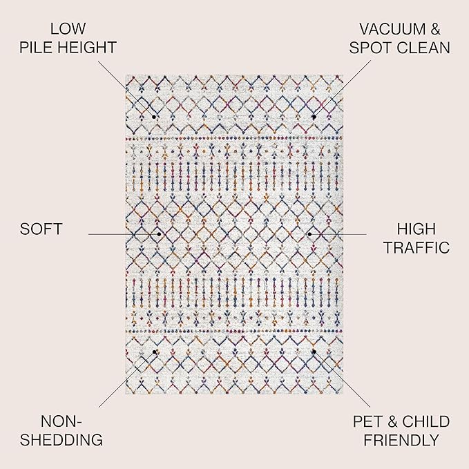 JONATHAN Y Boho Vintage Diamond Cream/Multi Indoor Area Rug 4X6 ft, Moroccan Hype for Living Room, Bedroom, Kitchen, Office, Easy-Cleaning, High Traffic, Pet-Friendly, Non-Shedding (MOH101H-4)