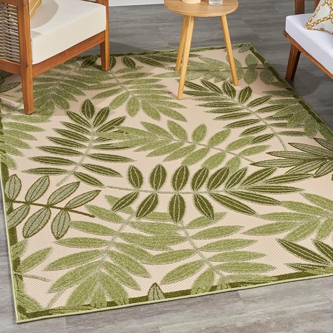 Nourison Home Aloha Ivory Green 3'6" x 5'6" Area Rug - Easy Clean, Non Shedding, Bed Room, Living Room, Dining Room, Kitchen (4' x 6')