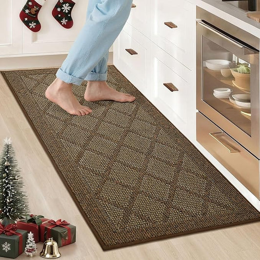 COSY HOMEER Kitchen Rug Non Slip Washable, 20"x48" Absorbent Kitchen Mats for Floor, Runner Rugs for Kitchen Floor, 100% Polypropylene Kitchen Sink Rug (Brown)