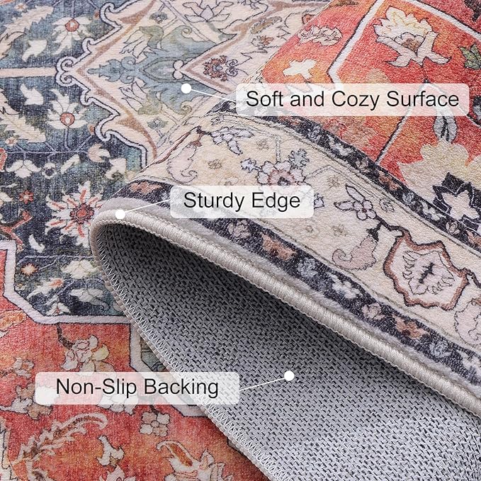 Vanmoos 2x3 Washable Area Rug – Soft, Non-Slip Entrance Rug, Durable Indoor Door mat, Floor Carpet for High-Traffic Areas, Entryway, Kitchen, and Bedside, Artistic Flair/Brick Red