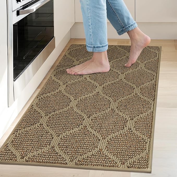 COSY HOMEER Kitchen Rug Non Slip Washable 20"x32", Absorbent Kitchen Mats for Floor, Runner Rugs for Kitchen Floor, 100% Polypropylene Kitchen Sink Rug (Beige)