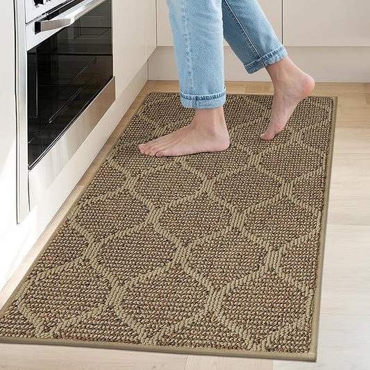 COSY HOMEER Kitchen Rug Non Slip Washable 20"x32", Absorbent Kitchen Mats for Floor, Runner Rugs for Kitchen Floor, 100% Polypropylene Kitchen Sink Rug (Beige)