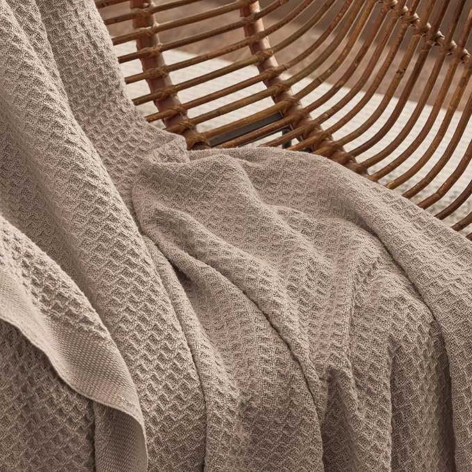 Bedsure Gentlesoft 100% Cotton Blanket King Size for Bed - Breathable and Soft for Spring Summer, Thick Cozy Waffle Weave Blanket Gifts for Women, Light Brown, 104x90 inches