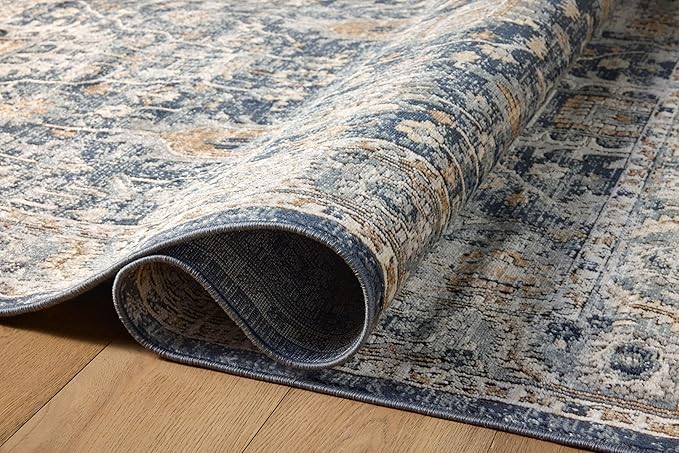 Loloi Teagan Collection TEA-03 Denim/Pebble 5'-3" x 7'-6" Area Rug, Large, Soft Neutral Rug, High-Traffic for Living Room, Bedroom, Home Office, Dining Area