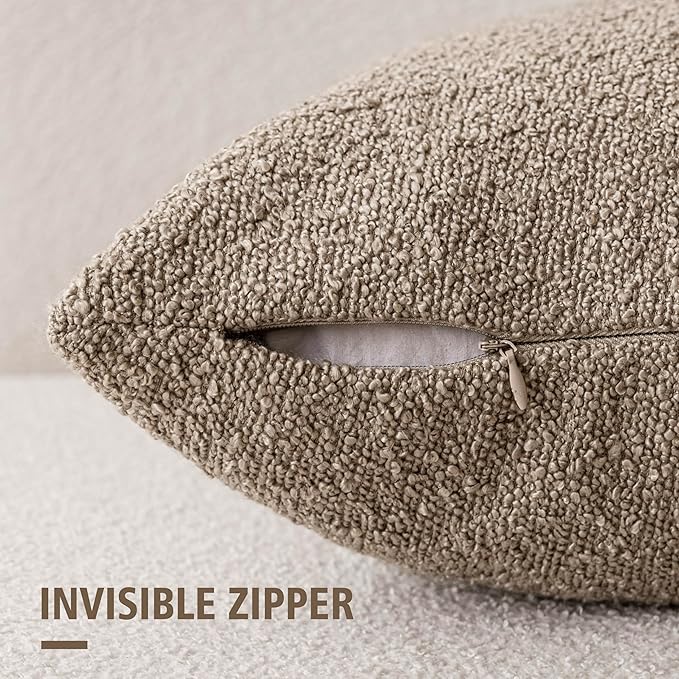 Foindtower Decorative Textured Boucle Throw Pillow Covers Accent Solid Pillow Cases Neutral Soft Cozy Couch Cushion Case for Chair Sofa Bedroom Living Room Home Decor 16x16 Inch,1PC,Light Khaki Tan