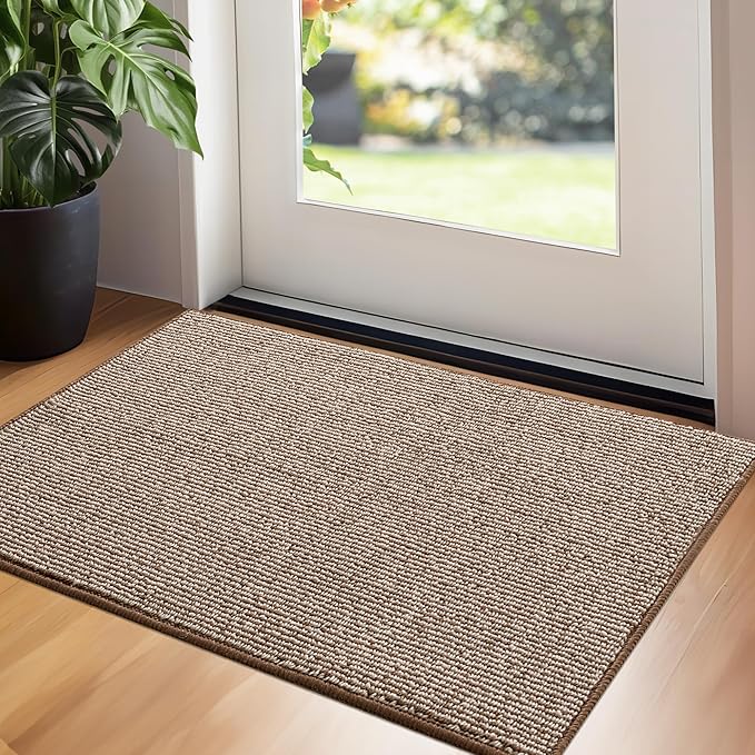 GRANNY SAYS Front Door Mat Indoor Entrance, Indoor Doormat Non Slip Washable, Low Profile Outdoor Welcome Mat, 32" x 20" Resist Dirt Absorbent Door Mats for Entryway, Floor, Brown Beige