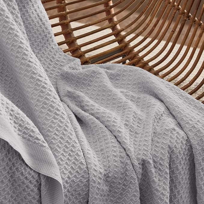 Bedsure Gentlesoft 100% Cotton Blanket Twin XL Size for College Dorm - Breathable and Soft, Waffle Weave Twin Blanket for Summer, Dorm Room Essentials, Grey, 66x90 inches