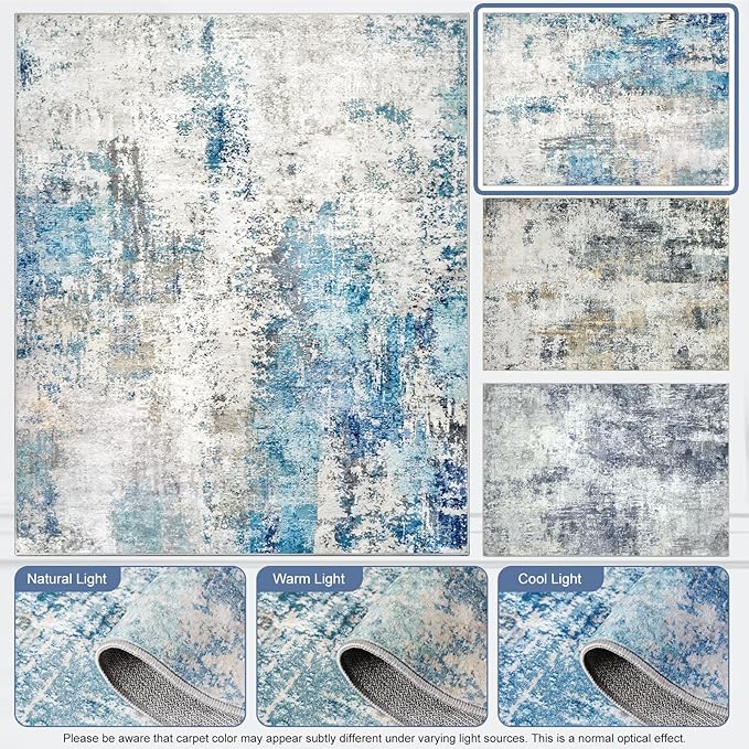 AREAMAY Washable Area Rug for Living Room 6x9 - Neutral Modern Abstract Rugs, Soft Non Slip Thin Carpet with for Bedroom, Under Dining Room Table, Home, Office, Dorm - Blue Gray