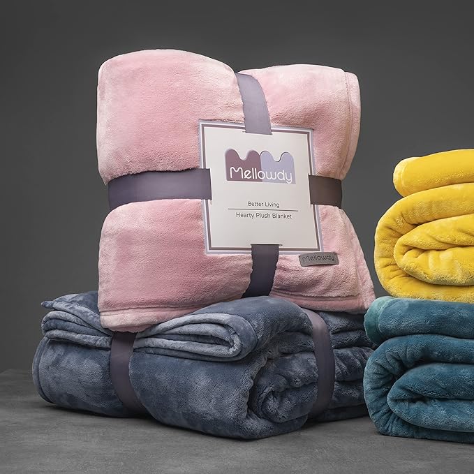 Mellowdy Extra Thick Hearty Plush Flannel Blanket (Brushed Pink, 108x90) - 500GSM King Size Warm Blanket for Winter, Fall | Soft, Fluffy, Cuddly, Perfect for Bed, Oversized Throw for Couch, Sofa