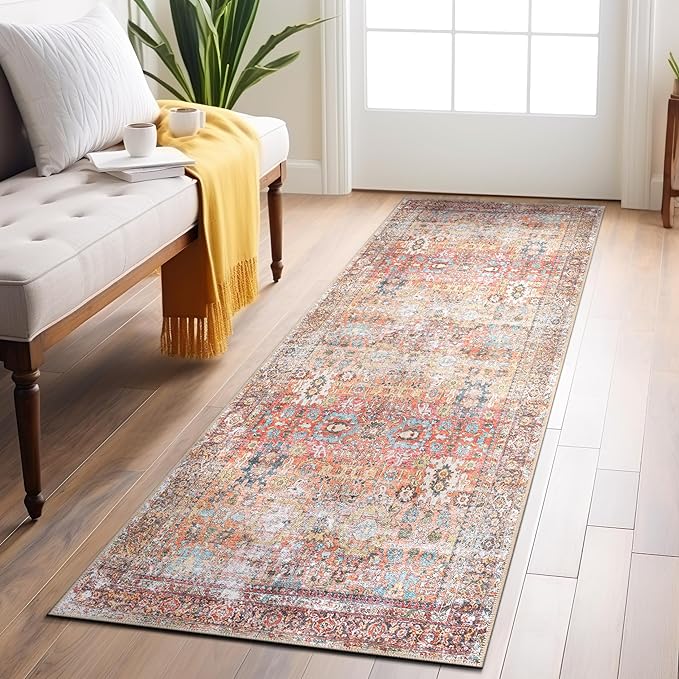Rugshop Multi Transitional Distressed Runner Rug — Machine Washable & Non‑Slip, 2' 6" X 6' for Hallway, Entryway and Kitchen