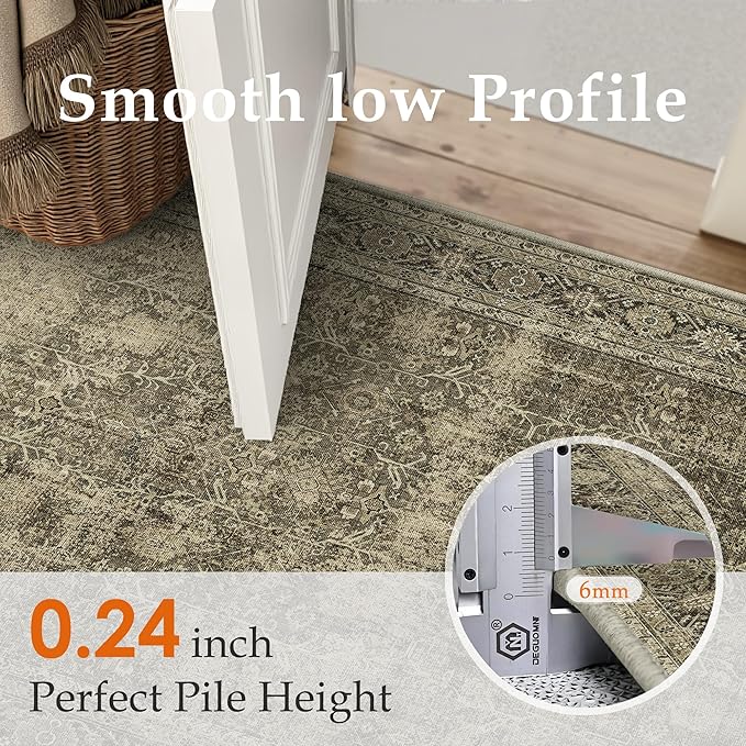 PureCozy Light Brown 2x6 Vintage Area Rug Hallway Indoor Kitchen Washable Living Room Carpet Tribal Distressed Rug Retro Accent Throw Rug for Office Dining Room Bathroom Faux Wool