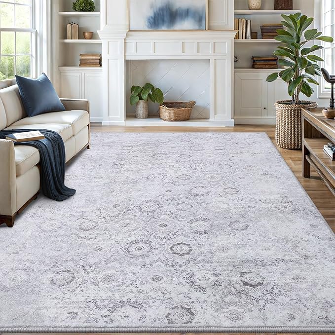 Vanmoos 5x7 Area Rugs for Living Room, Bedroom - Machine Washable, Non-Slip Bedside Rug, Large Soft Floor Carpet for Office, Dining Room, Farmhouse and Home Decor, Nordic Serenity/Grey