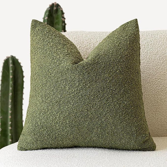 Foindtower Textured Boucle Throw Pillow Covers Accent Solid Pillow Cases Cozy Soft Decorative Couch Cushion Case for Chair Sofa Bedroom Living Room Home Decor, 20 x 20 Inch,Green
