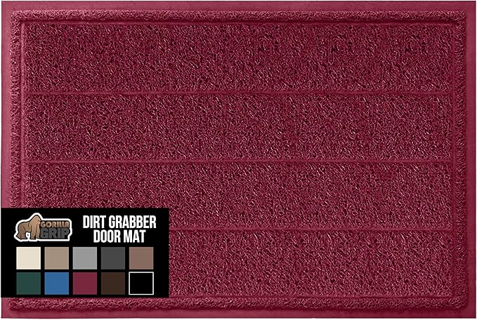 GORILLA GRIP Dirt Grabber Mesh Doormat, Low-Profile, Stain and Fade Resistant Heavy Duty Quick Dry Striped Doormats, Mats for Indoor or Outdoor Entry, Shoe Scraper, Garage Entrance Mat, 35x23 Burgundy