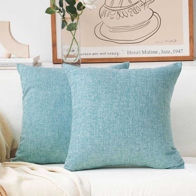 Home Brilliant Set of 2 Decor Linen Euro Shams Large Throw Pillow Covers Cushion Covers for Patio, 26 x 26 inch(66cm), Teal