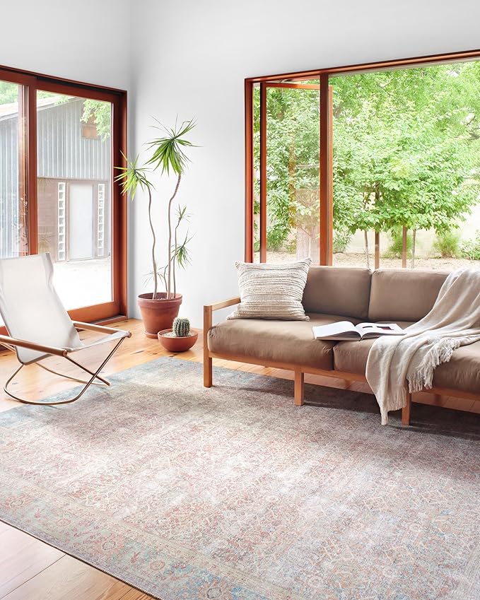 Loloi Wynter Collection WYN-04 Red/Teal 2'-6" x 7'-6" Runner Rug, .13" Thick, Area Rug, Soft, Durable, Printed, Vintage Inspired, Low Pile, Non-Shedding, Easy Clean, Living Room Rug