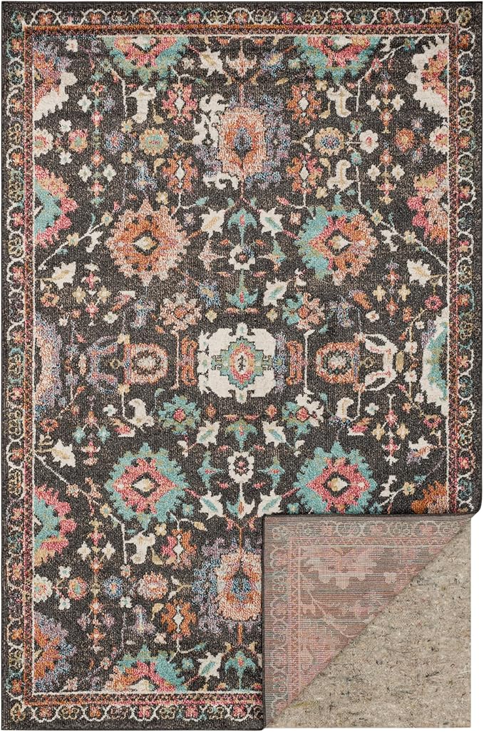 Mohawk Home 7' x 9' Non Slip Grip Rug Pad 1/4" Thick Dual Surface Felt Cushion + Rubber Gripper - Safe for All Floors