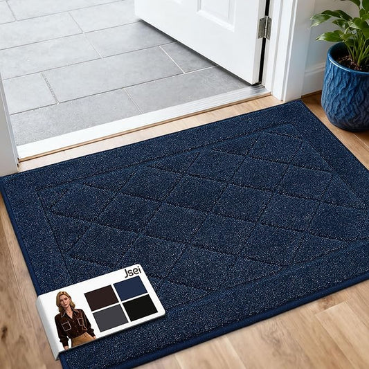 JSEI Dirt Trapper Door Mat 24"x36", Non-Slip Washable Entryway Mats, Dog Door Mat, Stain Resistant and Absorbent Floor Mats, Low Profile Welcome Mat for Front Back Door, Navy Blue