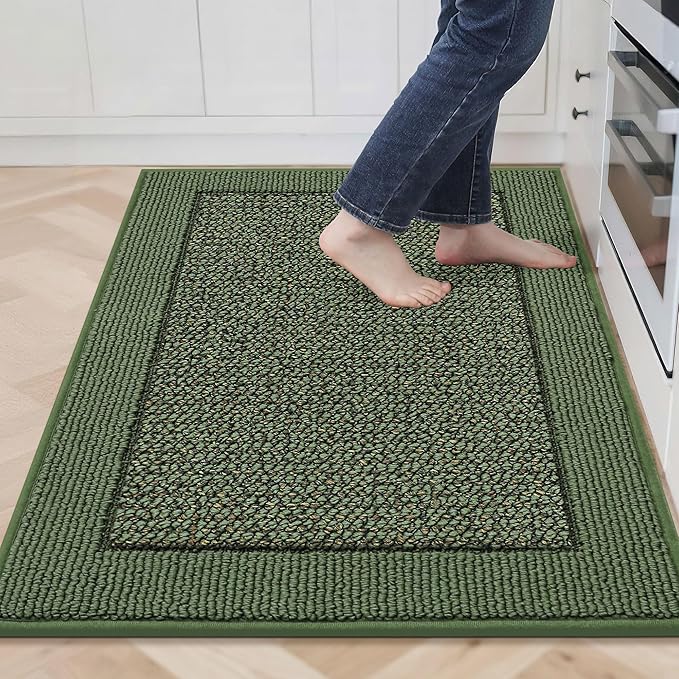 BEQHAUSE Kitchen Rugs 32"x48", Kitchen Runner Rug Non-Slip Kitchen Mats for Floor, Absorbent and Stain Resistant Kitchen Mats, Machine Washable Rugs for Kitchen, Hallway, Laundry & Sink, Green