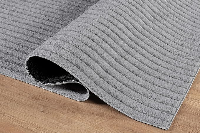 Beverly Rug Non Slip Area Rug 2 x 7 Modern Durable Ultra Soft Ribbed Indoor Rugs for Living Dining Room Office Stain Resistant Non Shedding Casual Easy Shag Indoor Carpet Gray 2x7